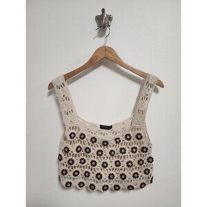 Julia by Love J cream brown floral open knit tank top M